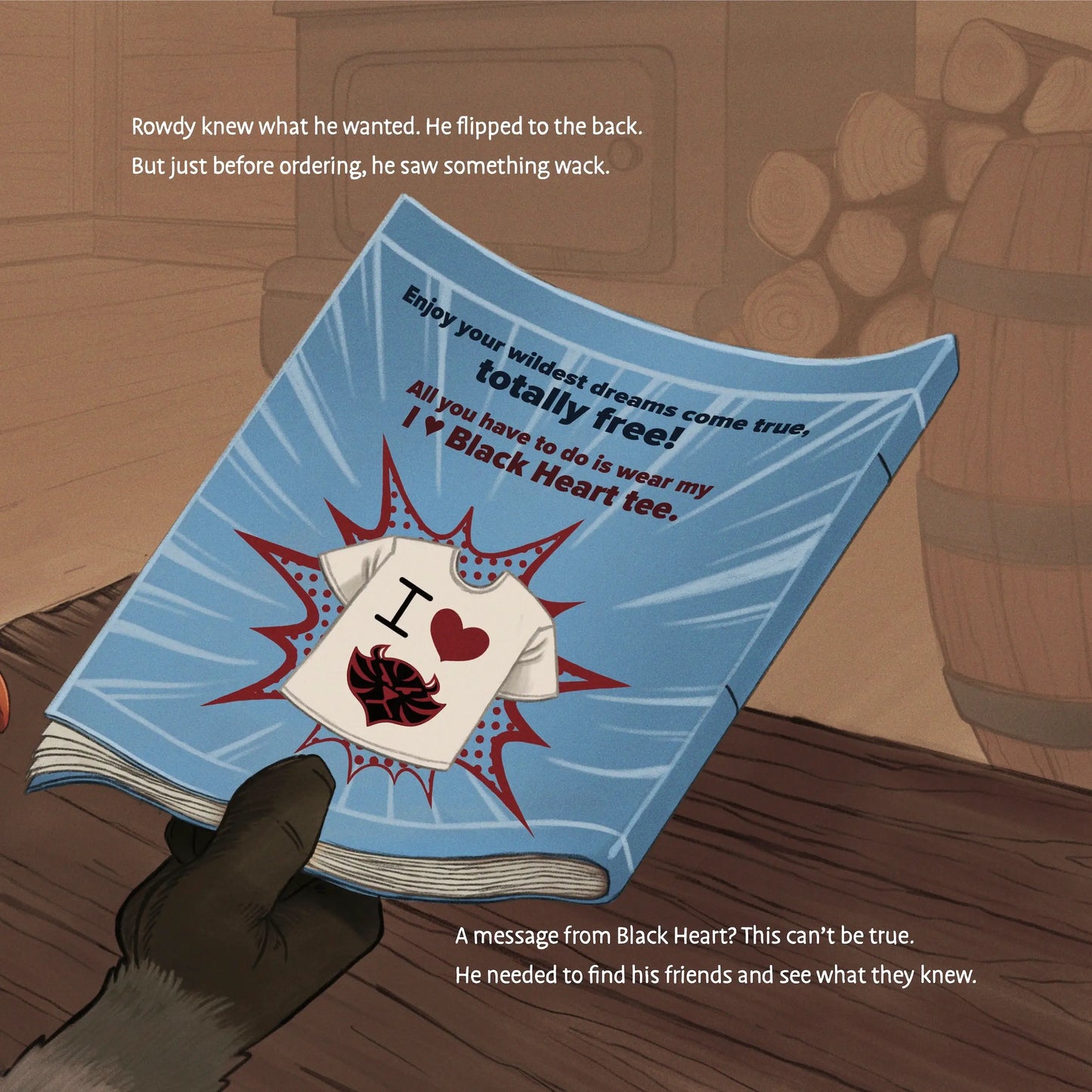 Cartoon illustration of a raccoon holding a book, featured on an interior page of the Christian children's book "I Love Black Heart."