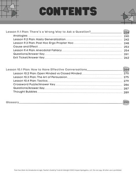Train Your Brain: An Introduction to Logic (6-8th Grade) - TEACHER Guide