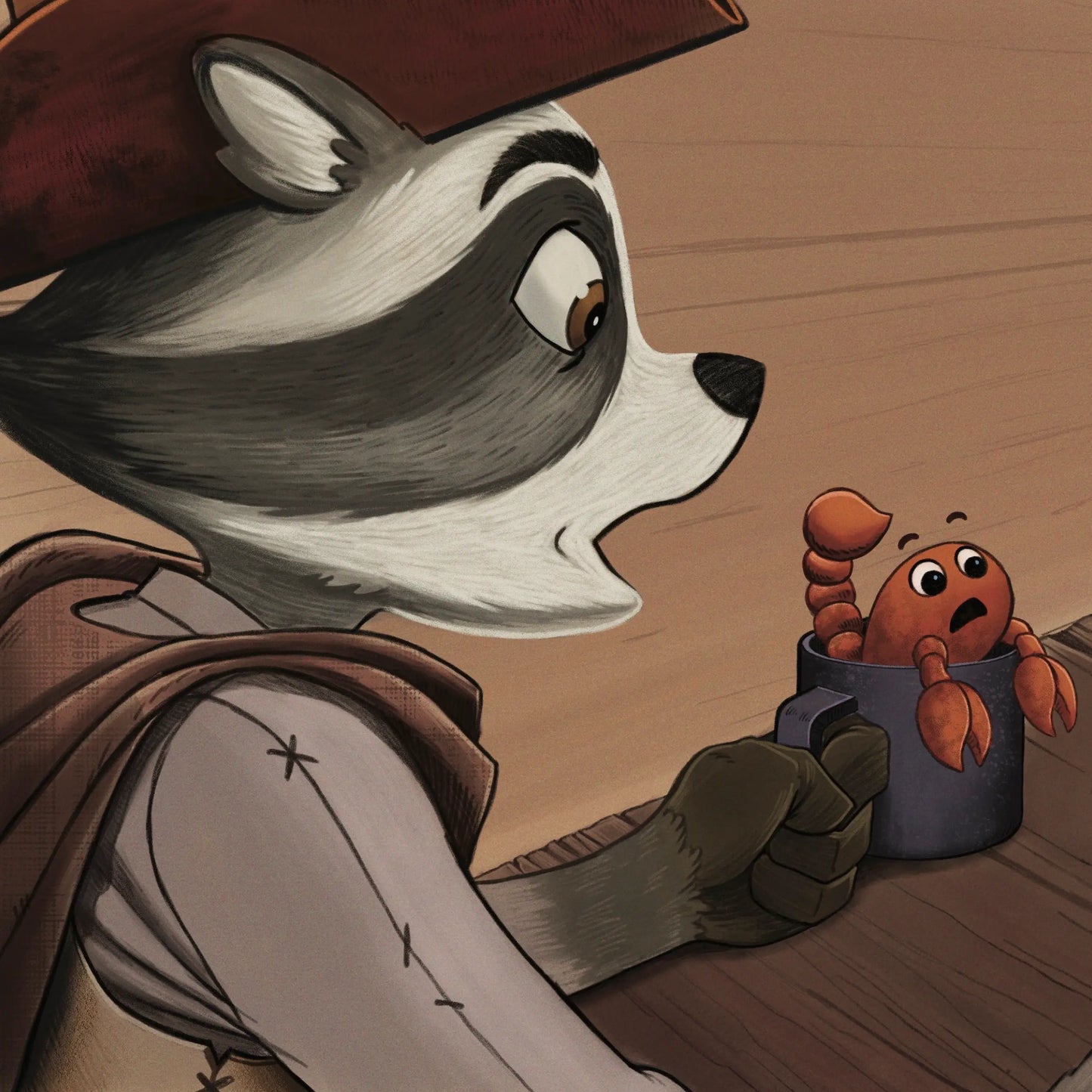  A cartoon raccoon in a cowboy hat a moment in the interior of "I Love Black Heart," a Christian children's book.