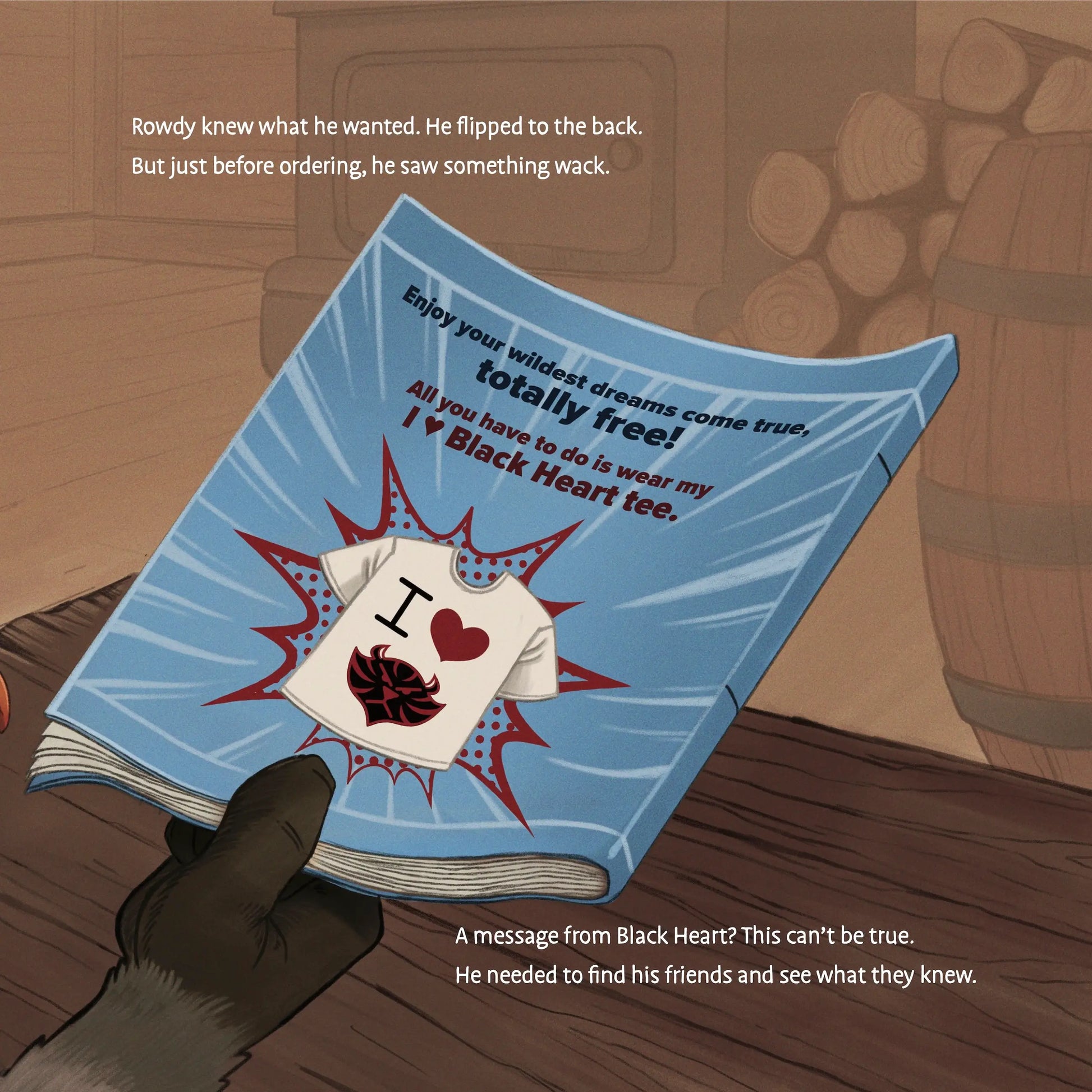 Cartoon illustration of a raccoon holding a book, featured on an interior page of the Christian children's book "I Love Black Heart."