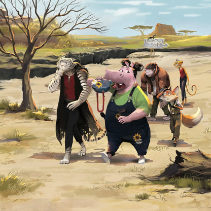 An interior page from "Pip's Selfish Sip" shows animals walking thirstily through the desert