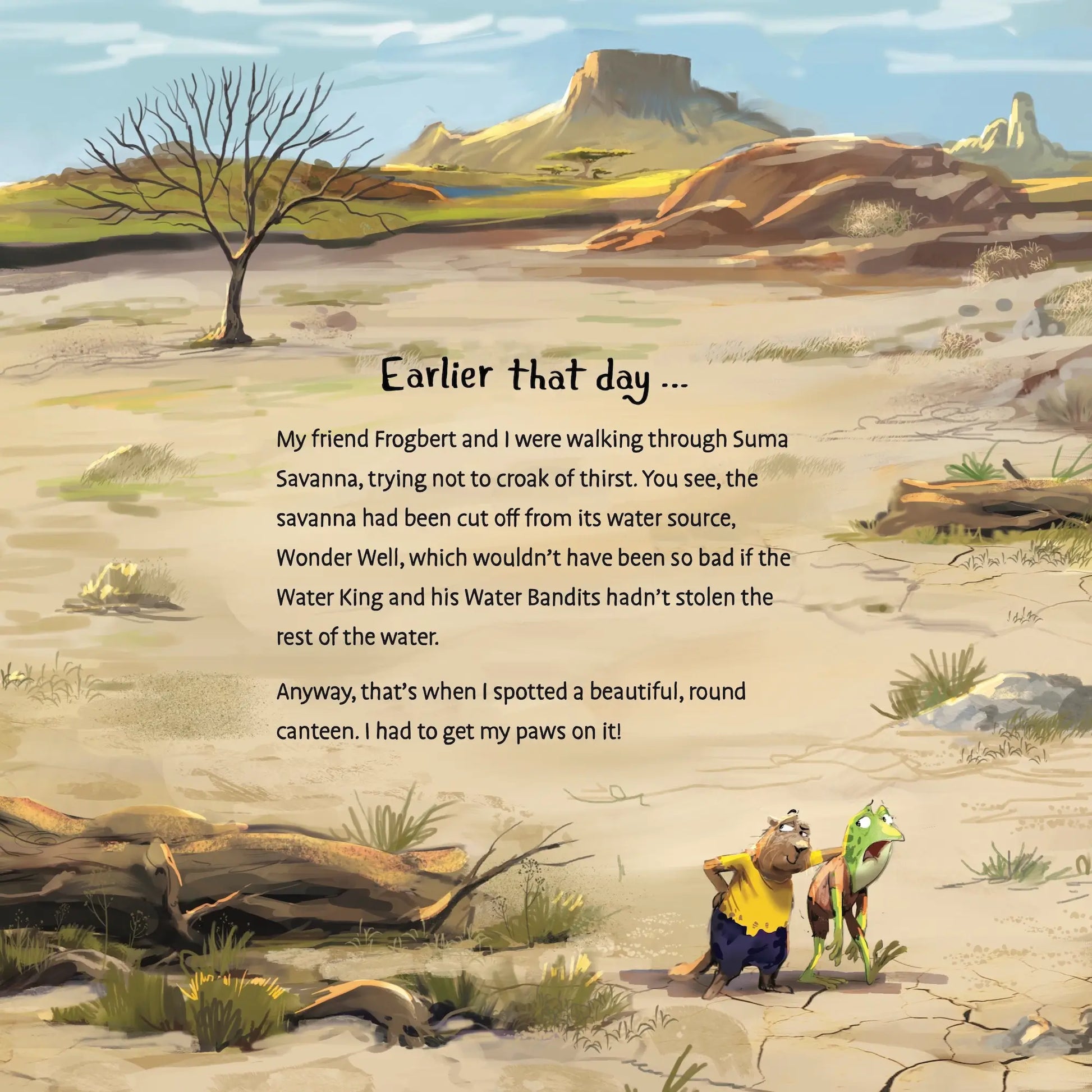 An interior page from "Pip's Selfish Sip" shows a desert