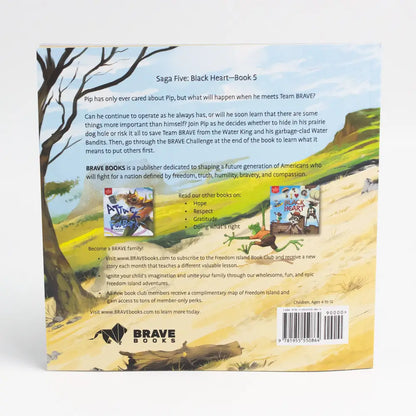 The back cover of the children's book, Pip's Selfish Sip by Brave Books