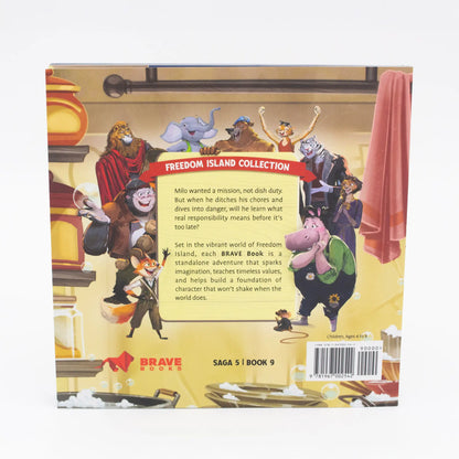 Back cover of a children's book titled 'Brave' with character illustrations and text.