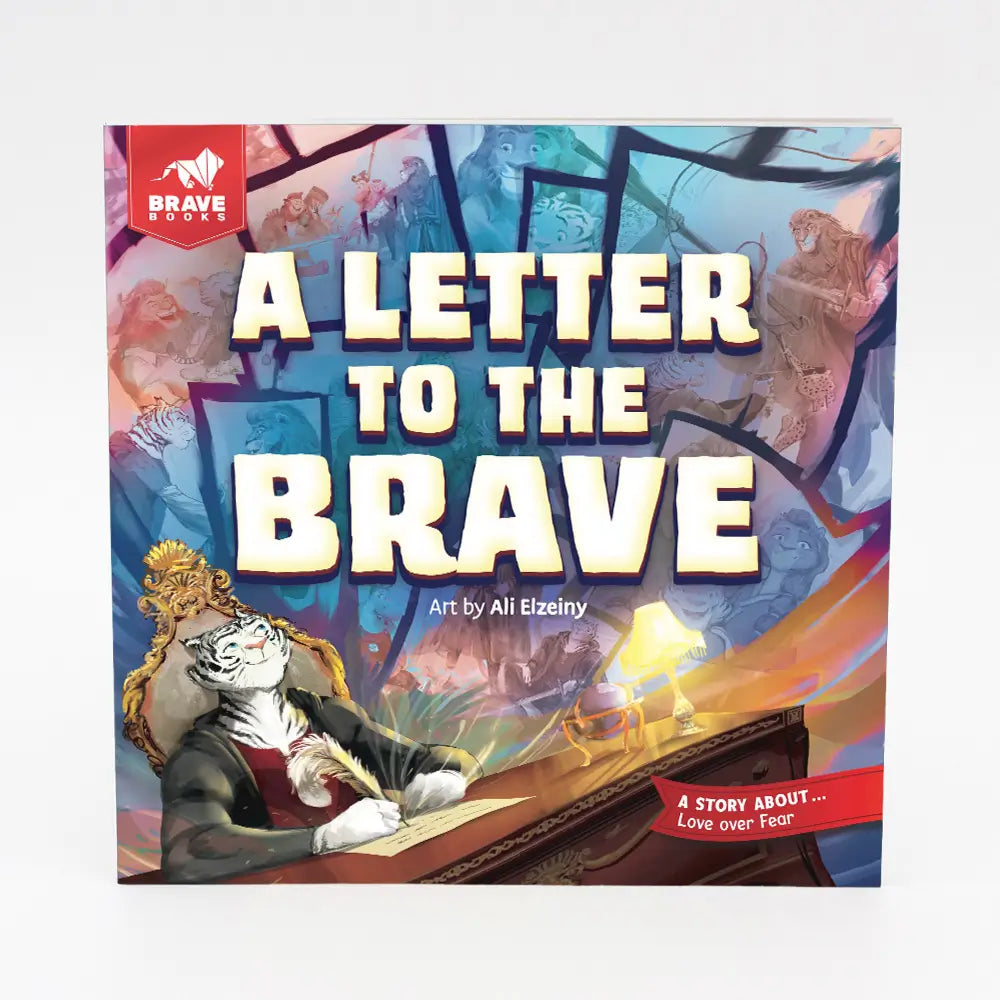 Book cover of 'A Letter to the Brave' with a cat character and colorful background.