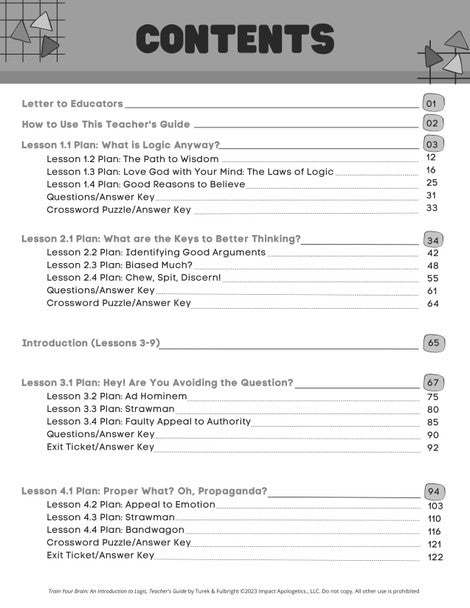 Train Your Brain: An Introduction to Logic (6-8th Grade) - TEACHER Guide